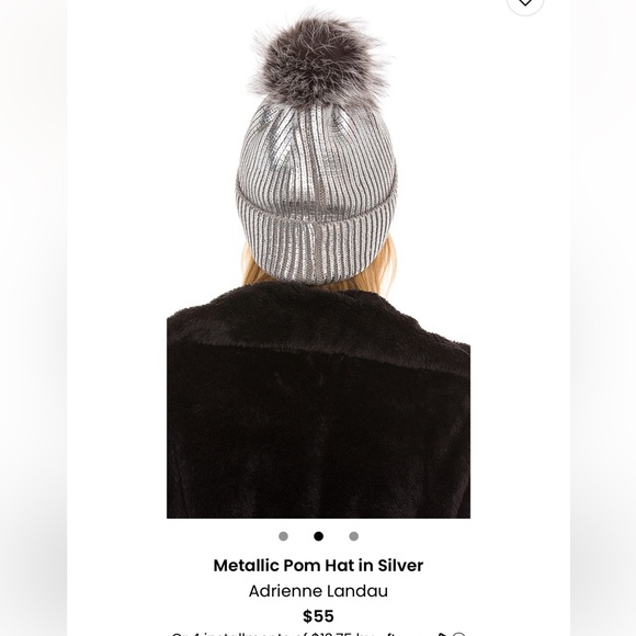 Adrienne Landau Metallic Pom Hat in Silver - Picture 3 of 6